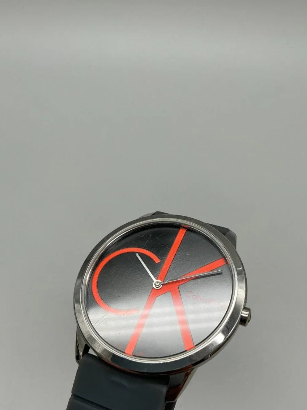Calvin Klein Minimal Unisex 40mm Silver Tone Black Red Dial Stainless Steel Case